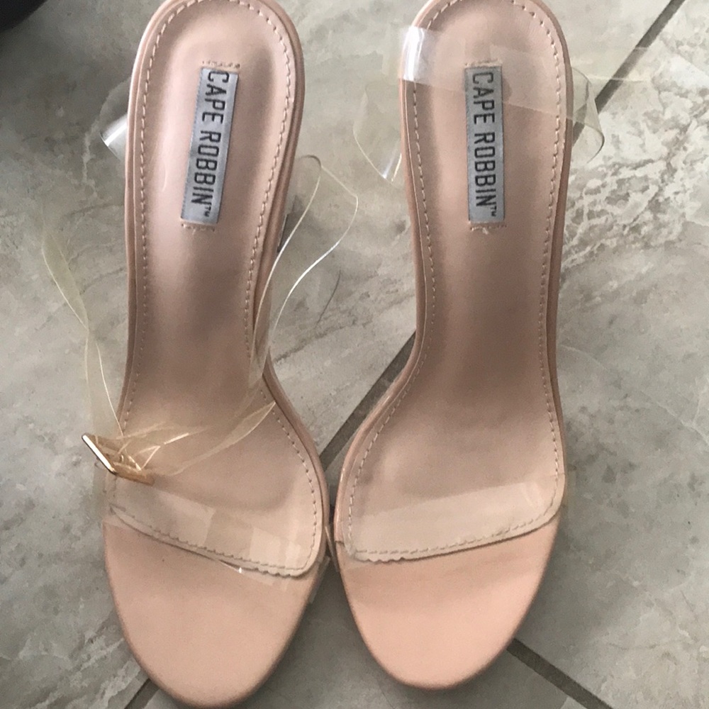 Tan and clear cape robbin heels